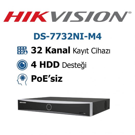 Hikvision DS-7732NI-M4 32 Kanal Nvr Kayıt Cihazı Hikvision DS-7732NI-M4 32 kanal NVR kayıt cihazı 4 diskli IP güvenlik sistemi çözümü